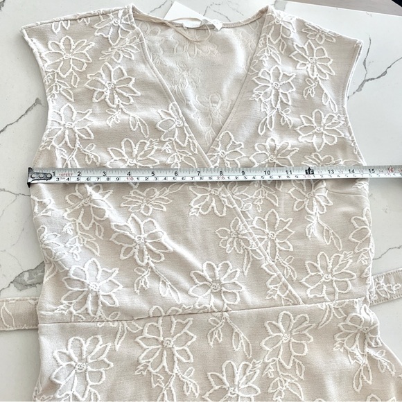 ☀️ ZARA Textured Floral Rustic Midi Dress with Belt in Ecru Beige Small S - Picture 13 of 16